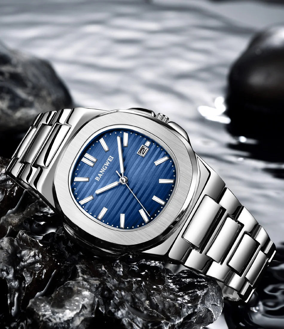 Reloj de cuarzo de lujo para hombre, reloj cronógrafo deportivo de acero inoxidable resistente al agua 30M