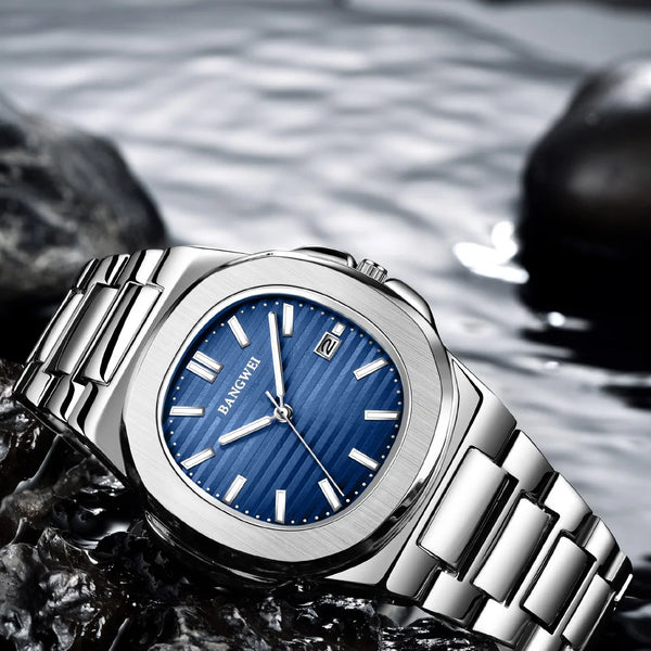 Reloj de cuarzo de lujo para hombre, reloj cronógrafo deportivo de acero inoxidable resistente al agua 30M