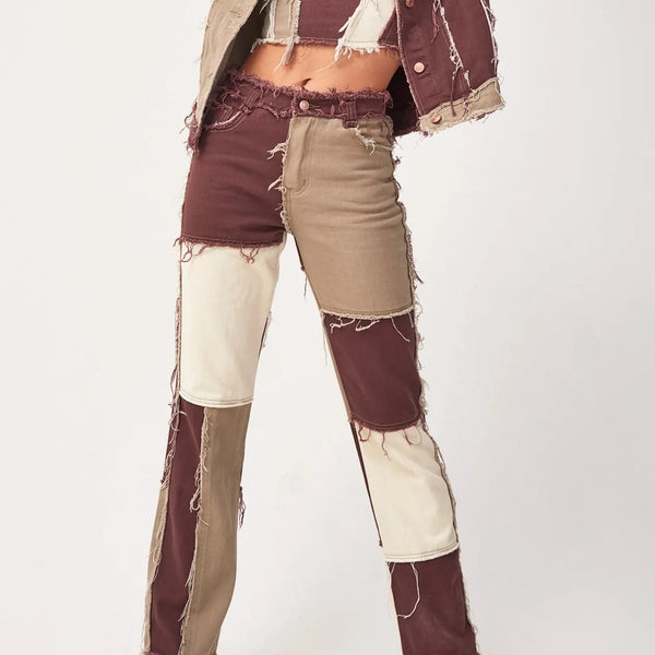 Pantalon jean de retazos de colores variados para mujer, vaqueros rectos de alta elasticidad a la moda, pantalones Hipster de calle