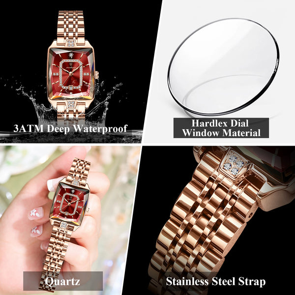 Reloj elegante de lujo para mujer, Reloj rectangular resistente al agua  para mujer