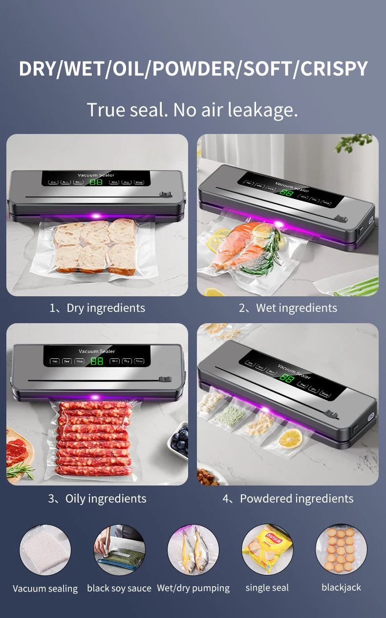 Máquina selladora al vacío eléctrica, envasado de alimentos secos/húmedos, bolsas de sellado al vacío, almacenamiento de alimentos, máquina envasadora al vacío para Cocina
