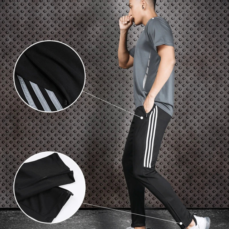 Pantalones de entrenamiento de fútbol deportivos de secado rápido para hombre con bolsillos con cremallera pantalones largos para correr y trotar