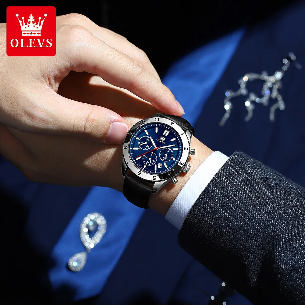 Reloj de cuarzo original para hombre, correa de cuero, cronógrafo, calendario, relojes de pulsera luminosos impermeables para hombre