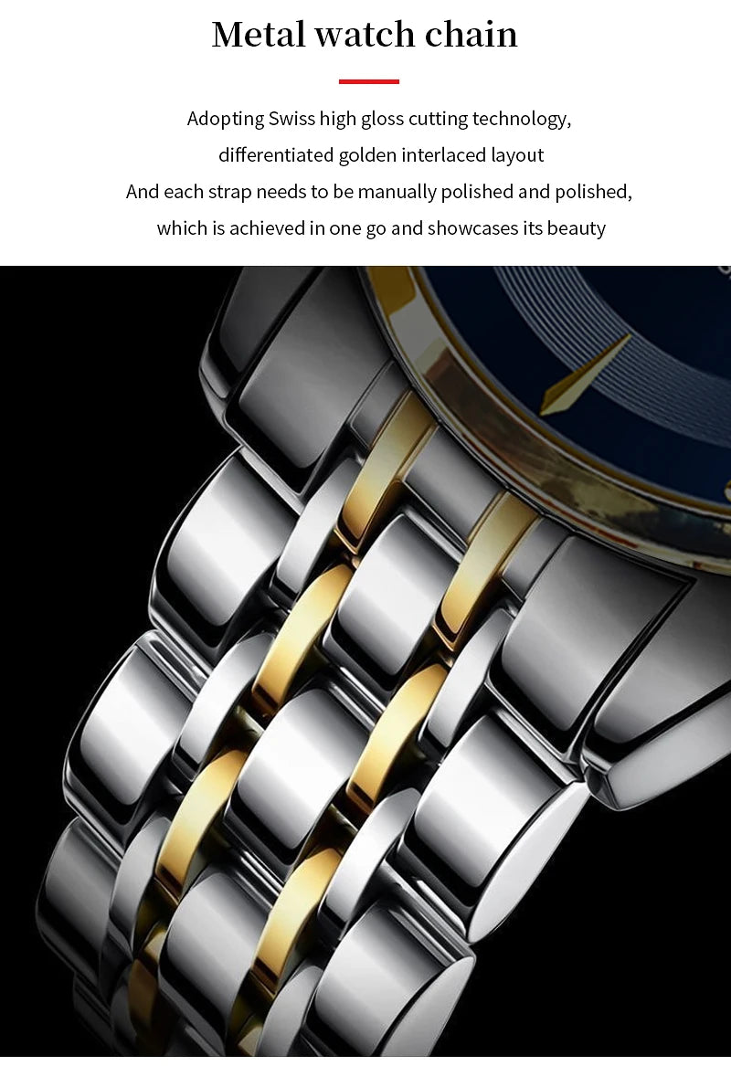 Nuevo reloj para hombre de acero inoxidable estilo de negocios de lujo con diamantes de imitación 43mm reloj de pulsera con movimiento de cuarzo de oro azul