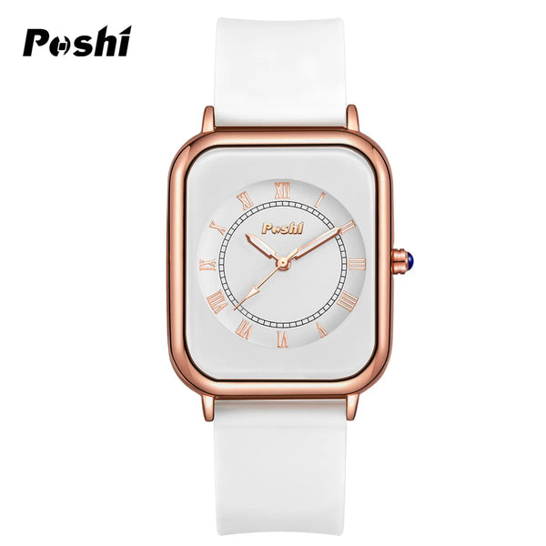 POSHI-Reloj de pulsera de cuarzo Original para mujer, relojes elegantes simples, correa de silicona impermeable, estilo de moda de tendencia