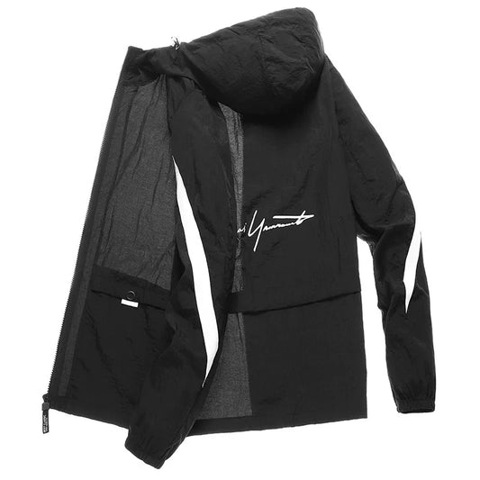 Chaqueta con capucha grande de seda helada de verano para hombres, ligera, transpirable, de secado rápido, ropa de pesca con protección solar, chaqueta con capucha a la moda