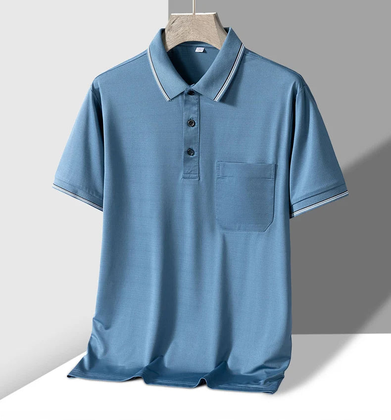 TFETTERS-Camiseta de manga corta para hombre, Polo de negocios antiarrugas con diseño de bolsillo Real, cuello vuelto
