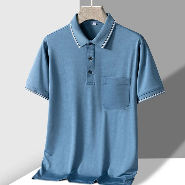TFETTERS-Camiseta de manga corta para hombre, Polo de negocios antiarrugas con diseño de bolsillo Real, cuello vuelto
