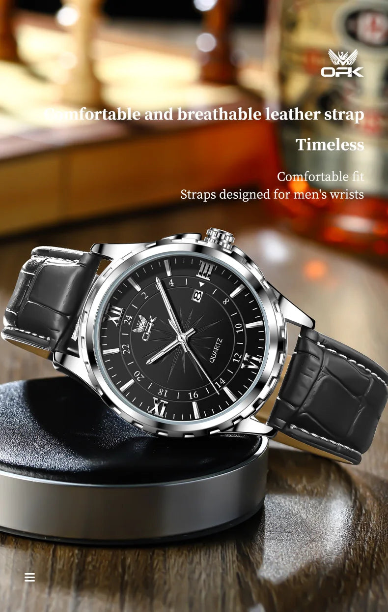 Reloj de cuarzo para hombre con doble calendario y correa de acero marca OPK