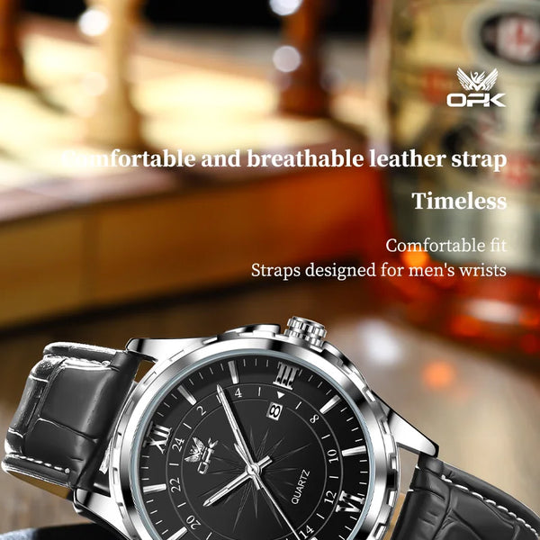Reloj de cuarzo para hombre con doble calendario y correa de acero marca OPK
