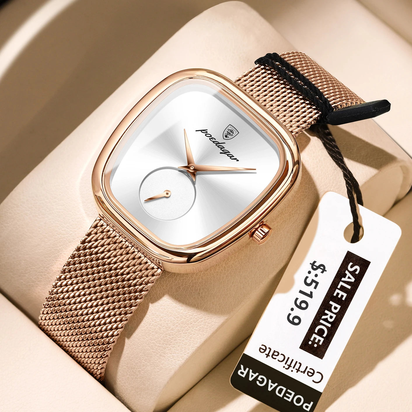 POEDAGAR, Reloj elegante de lujo a la moda para mujer, Reloj resistente al agua para mujer, relojes de cuarzo de acero inoxidable de malla para mujer, Reloj femenino