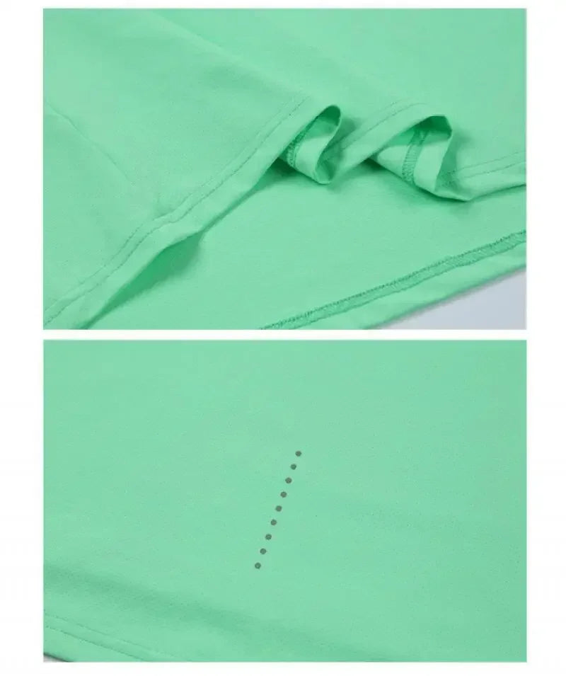 Camiseta para correr maratón para hombre, camiseta de manga larga Anti-UV de secado rápido para entrenamiento, traje de entrenamiento físico con agujero para el pulgar, puño antiestático