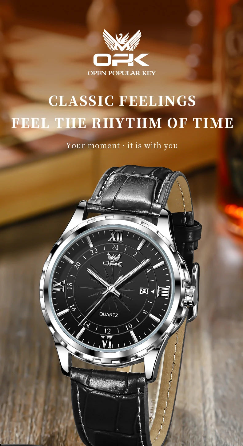 Reloj de cuarzo para hombre con doble calendario y correa de acero marca OPK