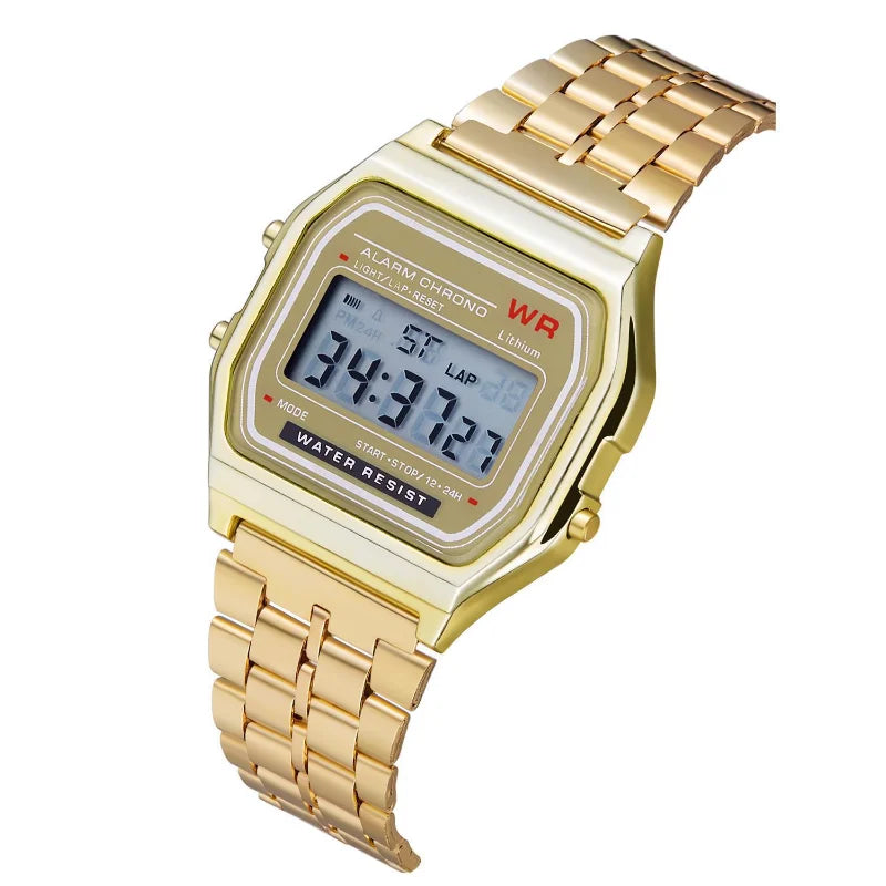 Reloj con correa de acero F91W, reloj de negocios para hombre, reloj de pulsera deportivo digital LED multifunción, reloj electrónico
