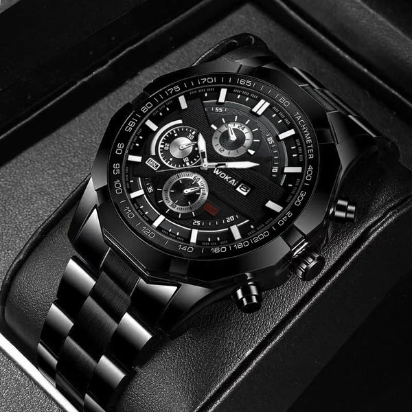 Reloj de cuarzo con esfera de acero para hombre, pulsera de negocios con esfera a escala