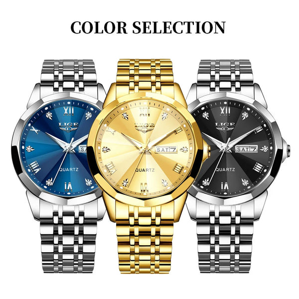 Reloj de pulsera LIGE de cuarzo a la moda, reloj resistente al agua de lujo de marca elegante