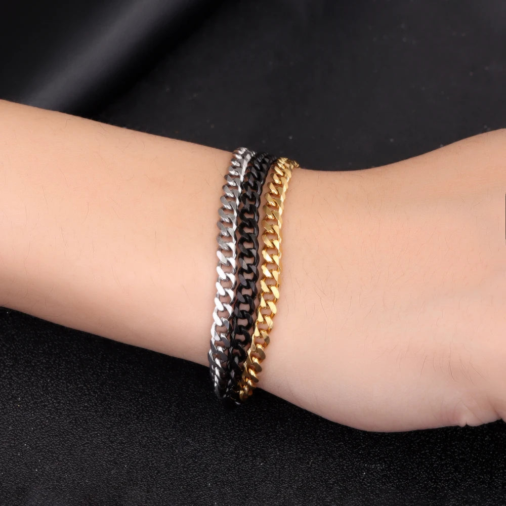 Pulsera de cadena cubana de acero inoxidable para hombre, brazalete colorido hecho a mano, estilo Punk y gótico, regalo de joyería, 7mm