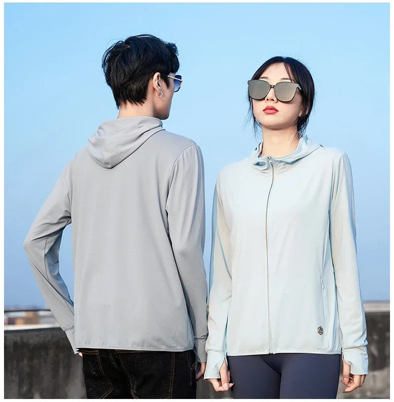 Chaqueta unisex novedad de verano UPF 50+ UV protección solar chaqueta con capucha hombres mujeres ligero senderismo al aire libre