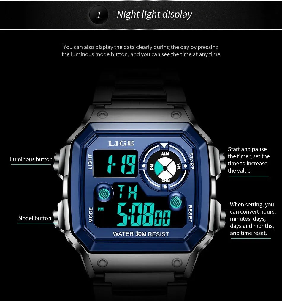 Nuevo reloj de marca de lujo para hombre, reloj digital de alta calidad para toda ocasión