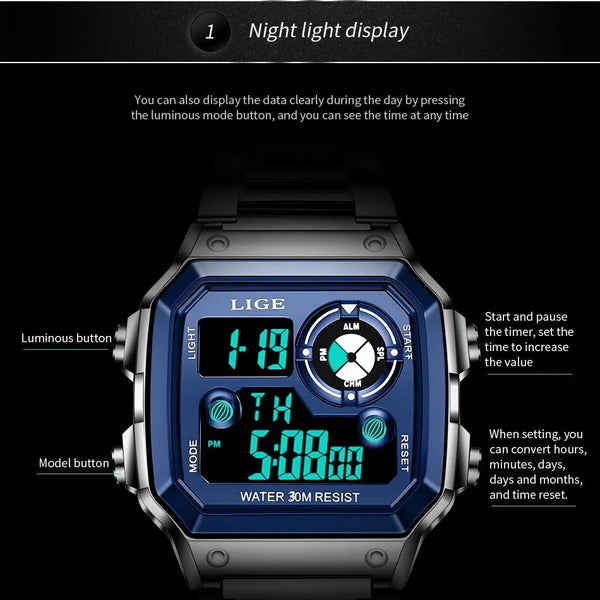 Nuevo reloj de marca de lujo para hombre, reloj digital de alta calidad para toda ocasión