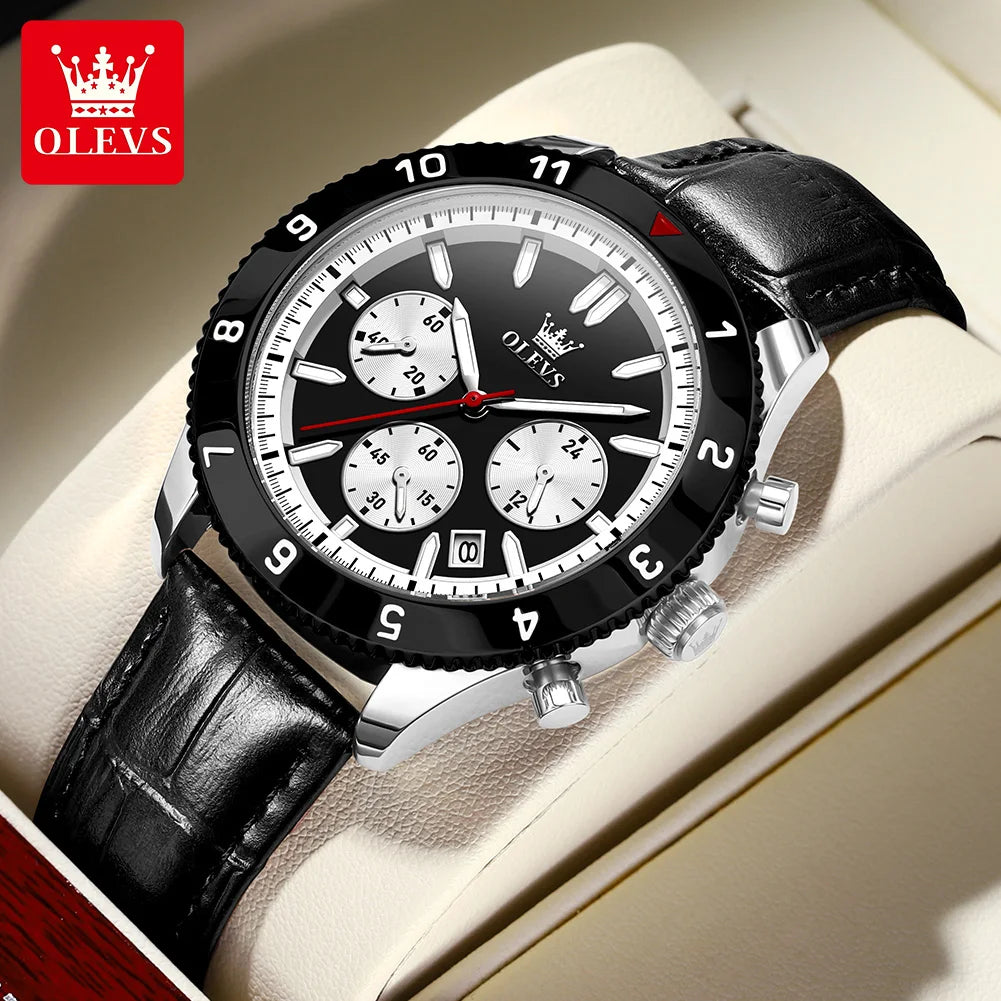 Reloj de cuarzo original para hombre, correa de cuero, cronógrafo, calendario, relojes de pulsera luminosos impermeables para hombre