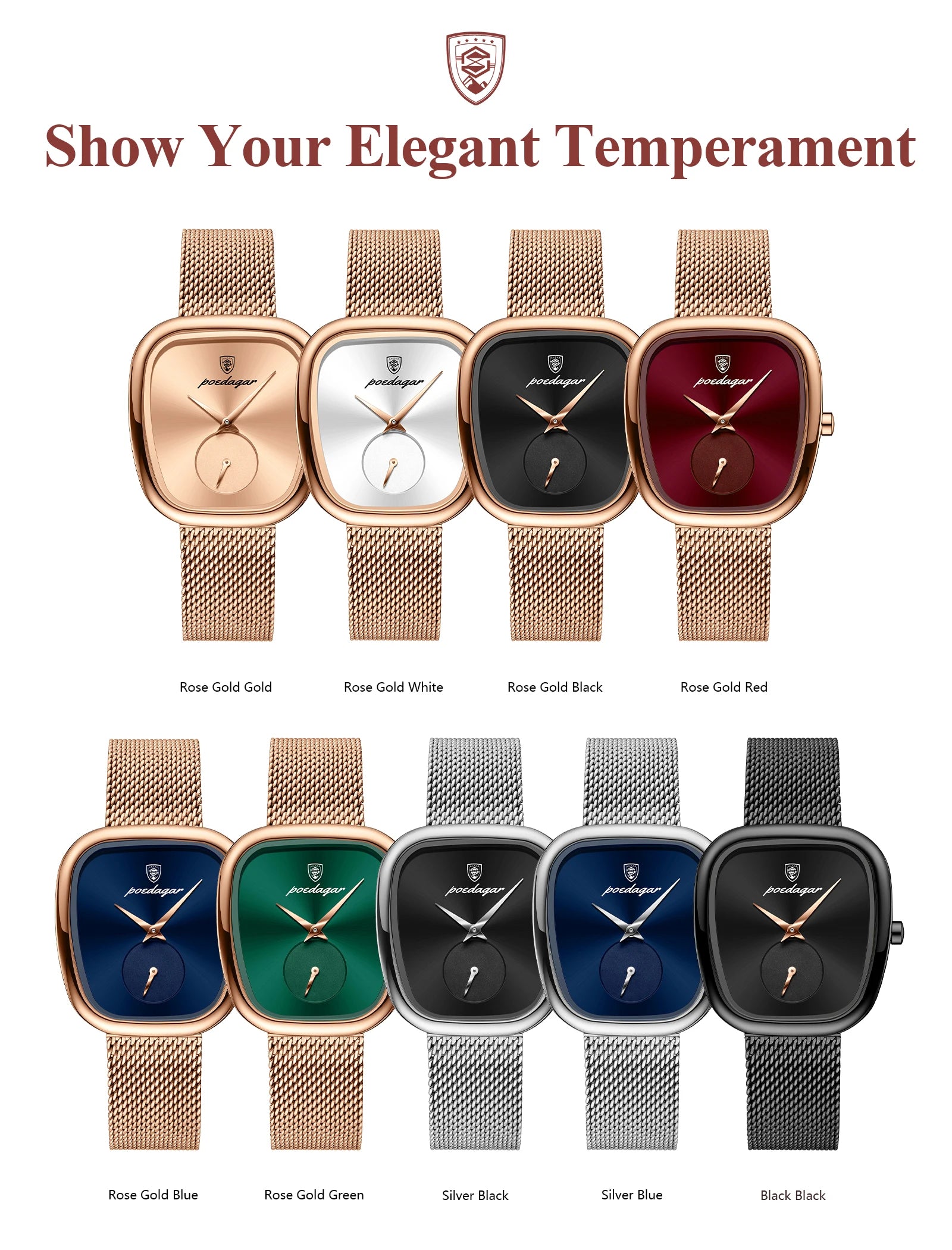 POEDAGAR, Reloj elegante de lujo a la moda para mujer, Reloj resistente al agua para mujer, relojes de cuarzo de acero inoxidable de malla para mujer, Reloj femenino