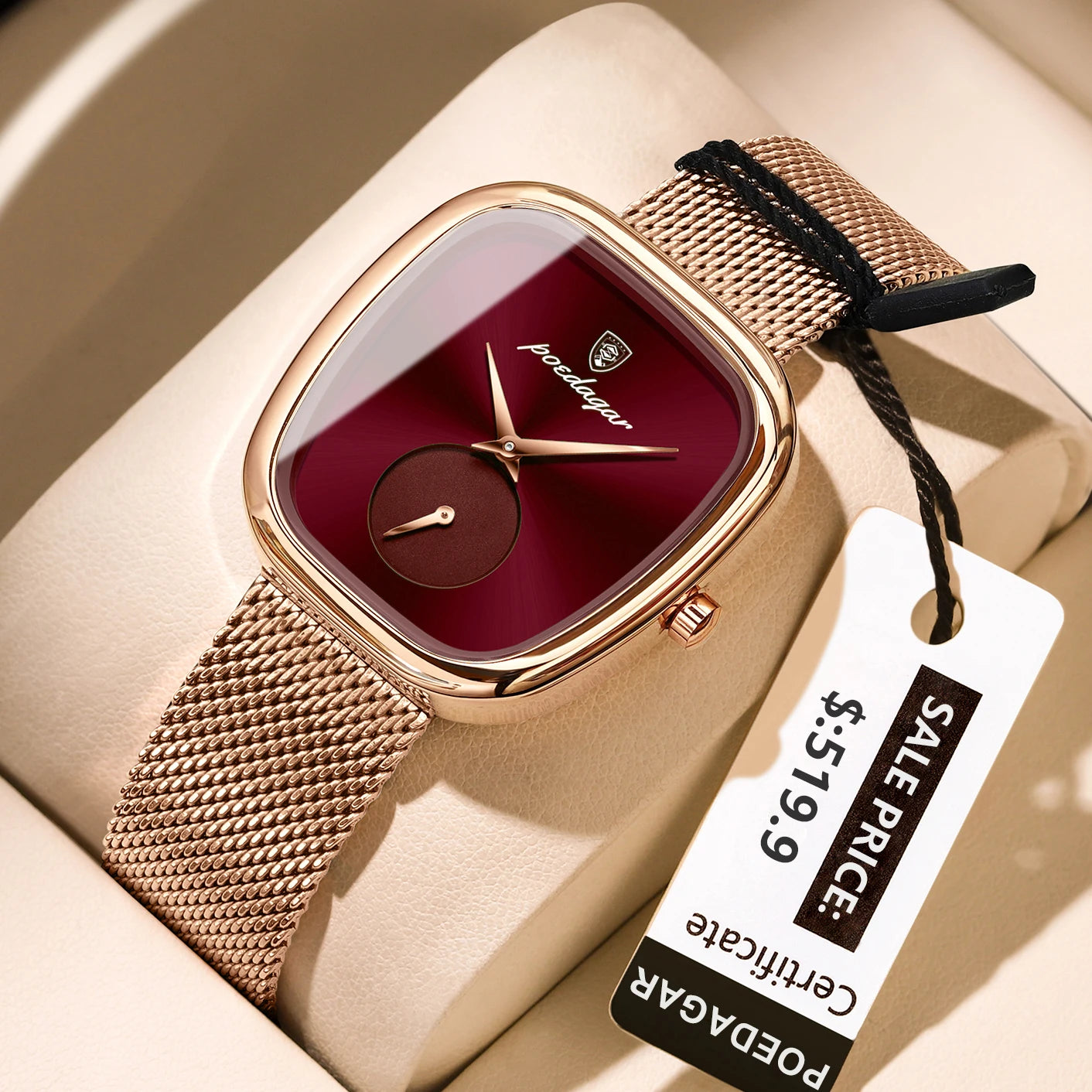 POEDAGAR, Reloj elegante de lujo a la moda para mujer, Reloj resistente al agua para mujer, relojes de cuarzo de acero inoxidable de malla para mujer, Reloj femenino