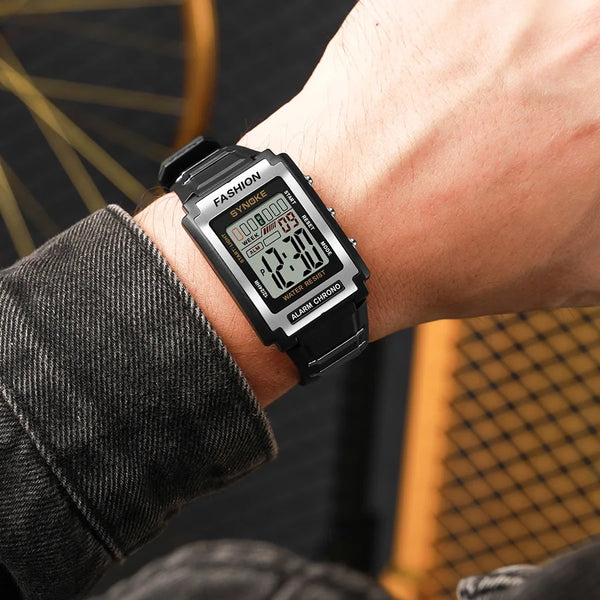 Reloj electrónico deportivo Rectangular para hombre, resistente al agua, luz nocturna de 50M, pantalla grande, despertador, estilo Retro de tendencia