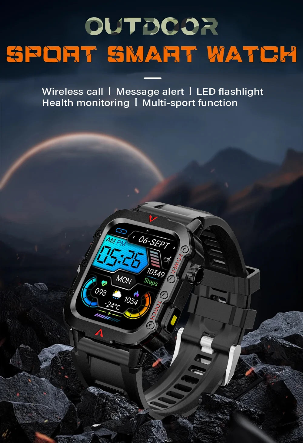 reloj inteligente militar para hombres al aire libre Bluetooth Talk deportes Monitor de ritmo cardíaco reloj inteligente Android IOS