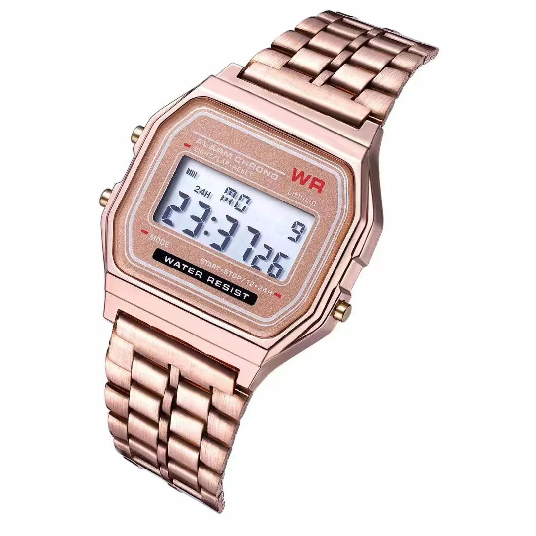 Reloj con correa de acero F91W, reloj de negocios para hombre, reloj de pulsera deportivo digital LED multifunción, reloj electrónico