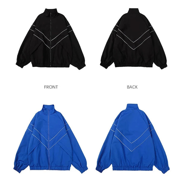 Chaqueta reflectante a rayas para hombre, ropa informal estilo Hip Hop, abrigo con cremallera, cortavientos