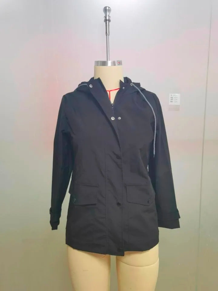 Chaqueta impermeable para mujer, gabardinas largas con capucha, cortavientos forrado, chaqueta de viaje, chaqueta de lluvia a rayas sólidas para exteriores