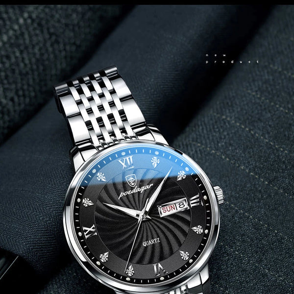 Reloj de lujo para hombre, reloj de pulsera de cuarzo resistente al agua con fecha luminosa y semana, reloj deportivo de moda de acero inoxidable para hombre