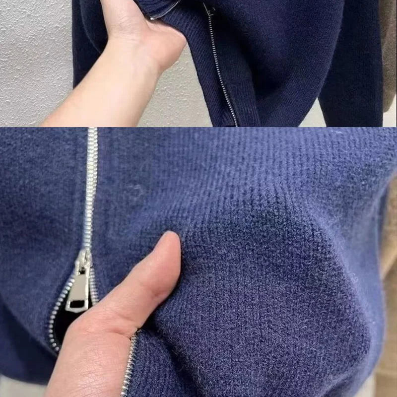 Cárdigan tejido con cuello de media altura y cremallera, suéter de retazos con letras, abrigo para hombre y mujer, Tops de moda de nueva tendencia para Otoño e Invierno