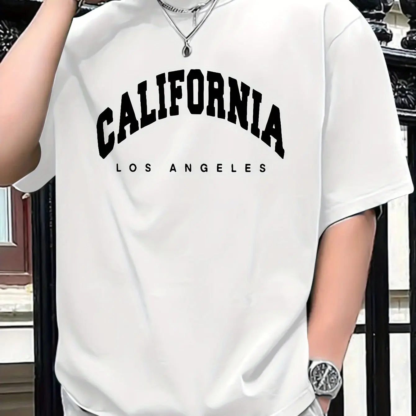 Camiseta holgada informal de poliéster 100% para hombre, camiseta deportiva con estampado de CALIFORNIA, cómoda, de manga corta y cuello redondo, de verano