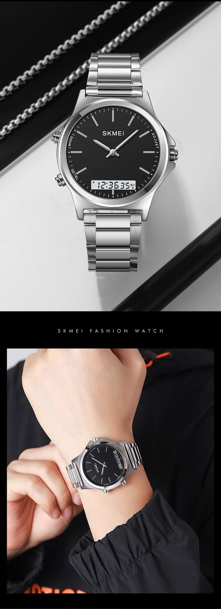 Reloj cronógrafo digital con pantalla de luz trasera de acero completo, relojes de pulsera con alarma impermeables para hombre