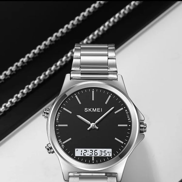 Reloj cronógrafo digital con pantalla de luz trasera de acero completo, relojes de pulsera con alarma impermeables para hombre