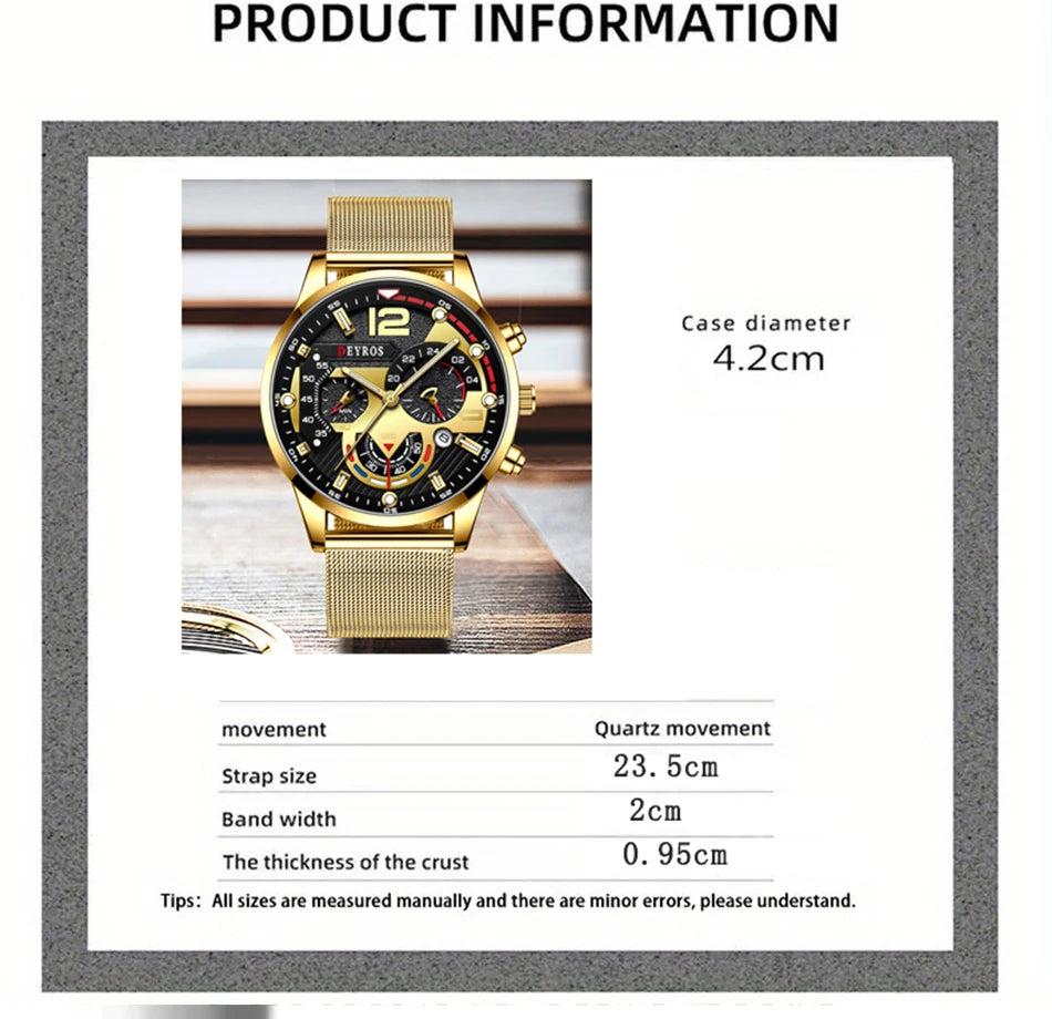 Relojes de negocios a la moda para hombre, reloj de pulsera de cuarzo con correa de malla de acero inoxidable de lujo, reloj luminoso