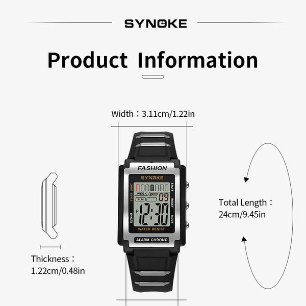 Reloj electrónico deportivo Rectangular para hombre, resistente al agua, luz nocturna de 50M, pantalla grande, despertador, estilo Retro de tendencia