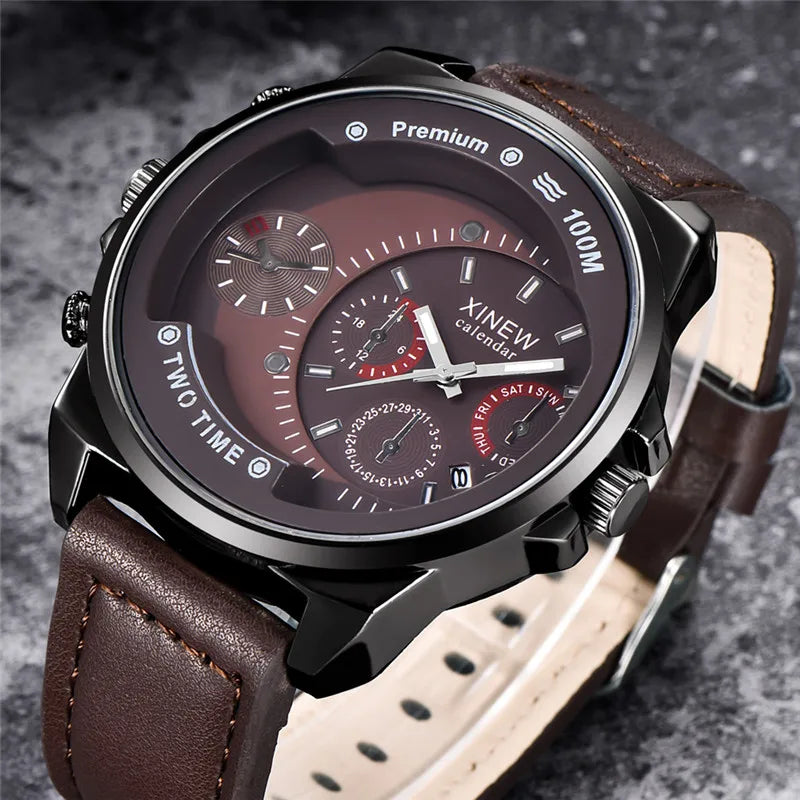 Relojes baratos de la marca XINEW para hombres y estudiantes - Reloj de moda con correa de cuero, fecha simple y movimiento de cuarzo
