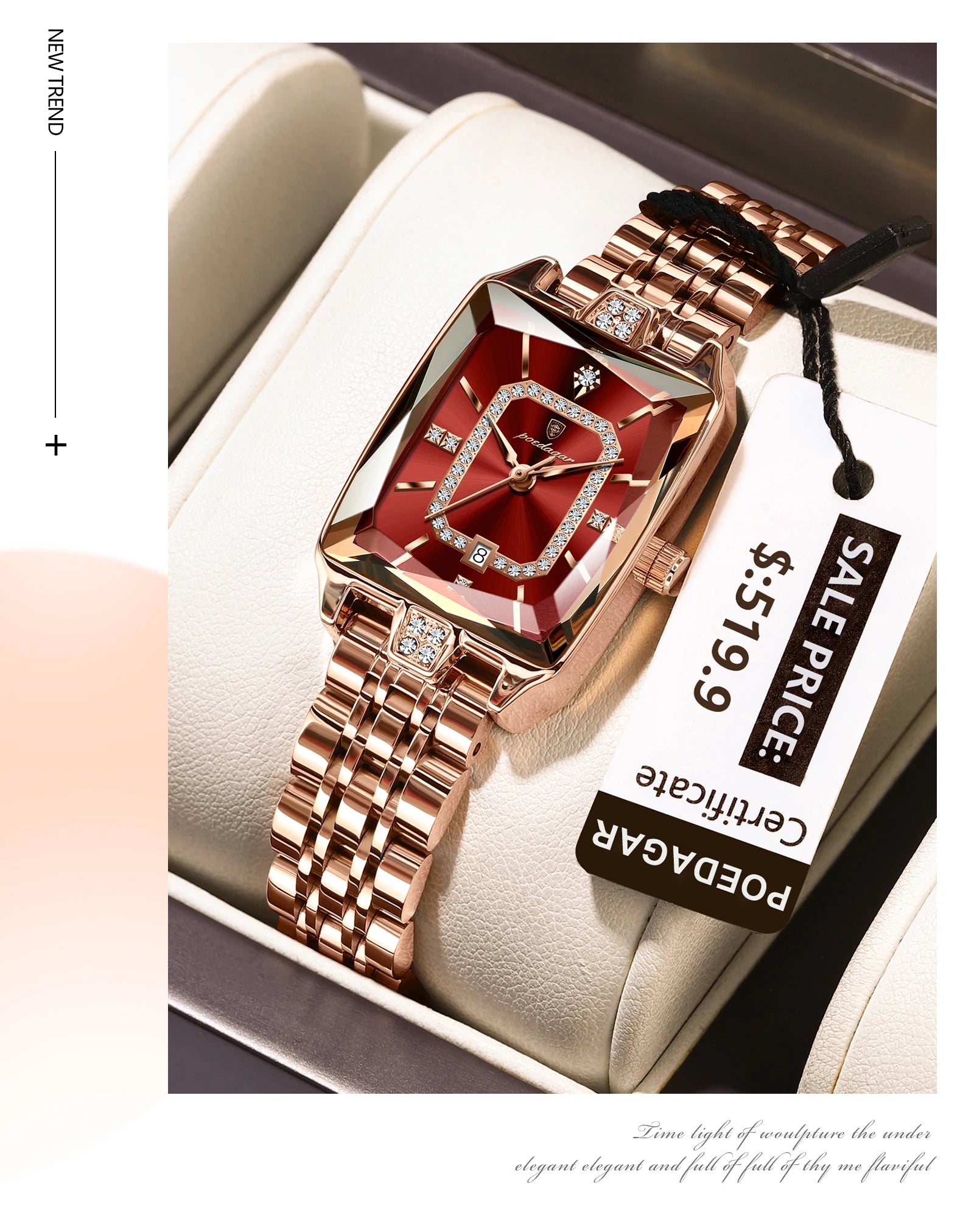 Reloj elegante de lujo para mujer, Reloj rectangular resistente al agua  para mujer