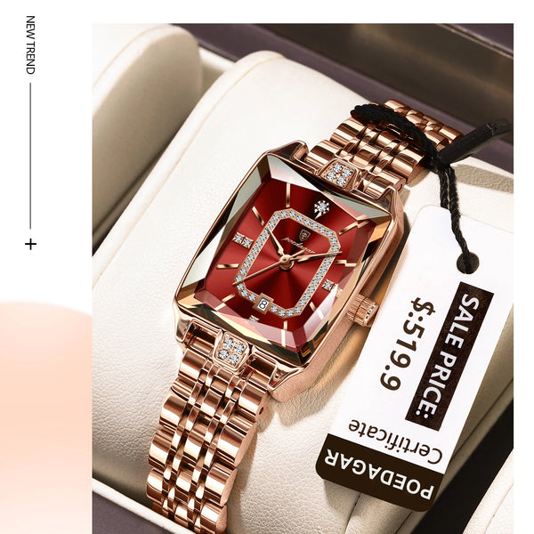 Reloj elegante de lujo para mujer, Reloj rectangular resistente al agua  para mujer