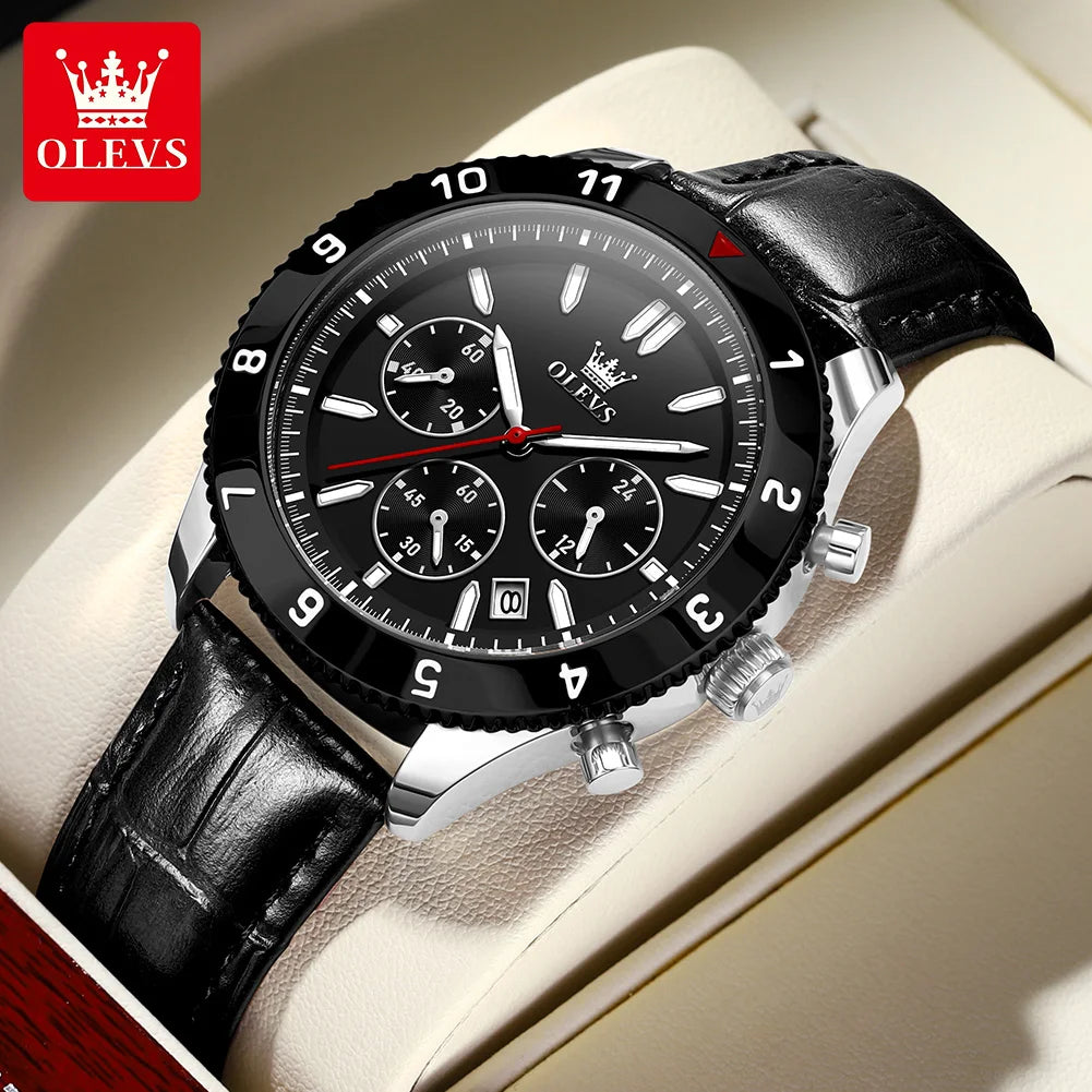 Reloj de cuarzo original para hombre, correa de cuero, cronógrafo, calendario, relojes de pulsera luminosos impermeables para hombre