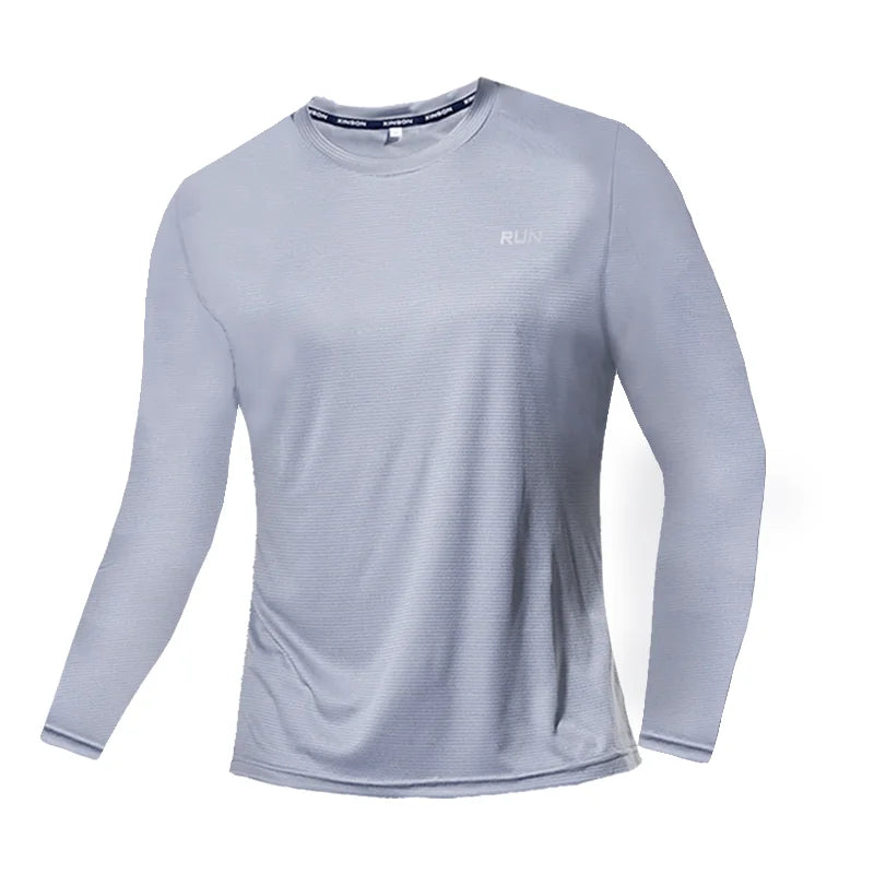 Camiseta de manga larga de seda helada para hombre, ropa exterior transpirable de secado rápido con aire acondicionado, protección solar para exteriores, para correr, verano.