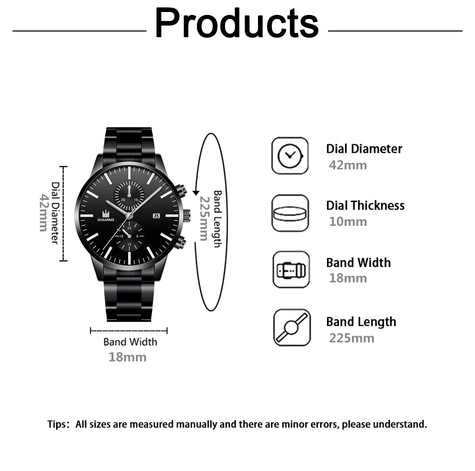 Reloj de cuarzo de negocios para hombre, cronógrafo con correa de acero inoxidable, tres ojos falsos, seis Pines, calendario