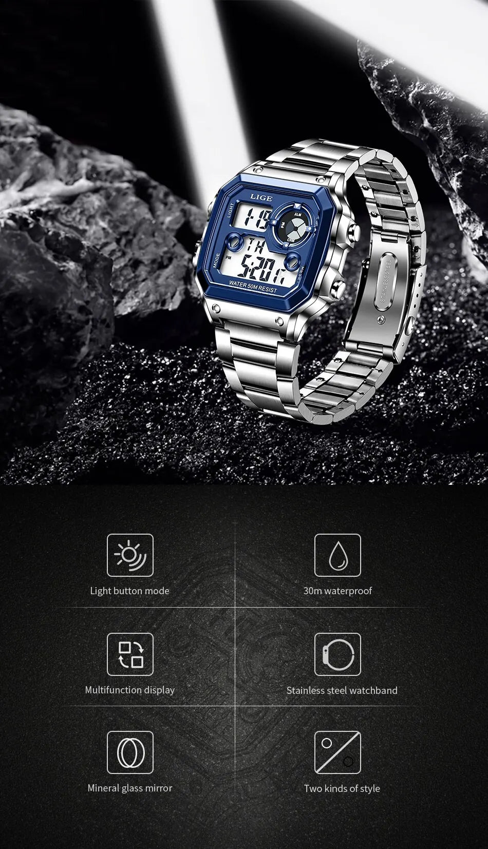 Nuevo reloj de marca de lujo para hombre, reloj digital de alta calidad para toda ocasión