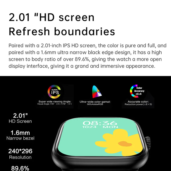 Reloj inteligente con Bluetooth, llamadas, música, relojes inteligentes para hombres, pantalla completamente táctil de 2,01 