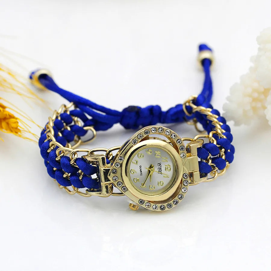 Reloj de Vestir para Mujer Loving Heart Gold Nuevo Reloj de Pulsera Tejido a Mano para Damas Color Reloj de Tela con Brillantes de Imitación Relucientes Reloj Dulce para Chicas