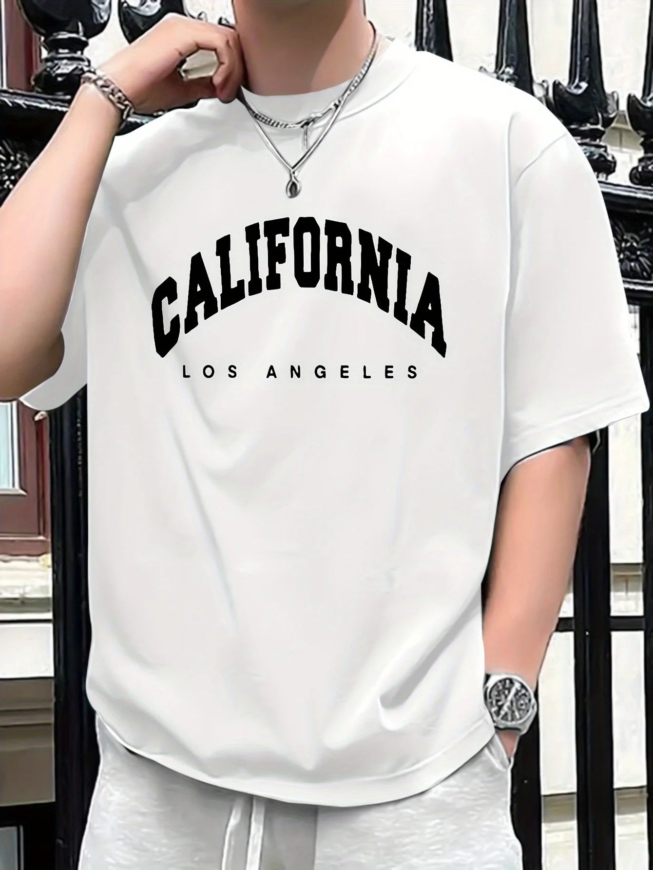 Camiseta holgada informal de poliéster 100% para hombre, camiseta deportiva con estampado de CALIFORNIA, cómoda, de manga corta y cuello redondo, de verano
