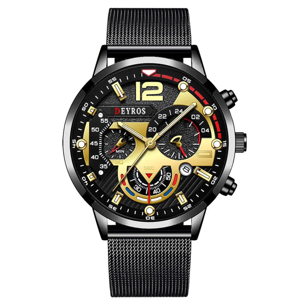 Relojes de negocios a la moda para hombre, reloj de pulsera de cuarzo con correa de malla de acero inoxidable de lujo, reloj luminoso